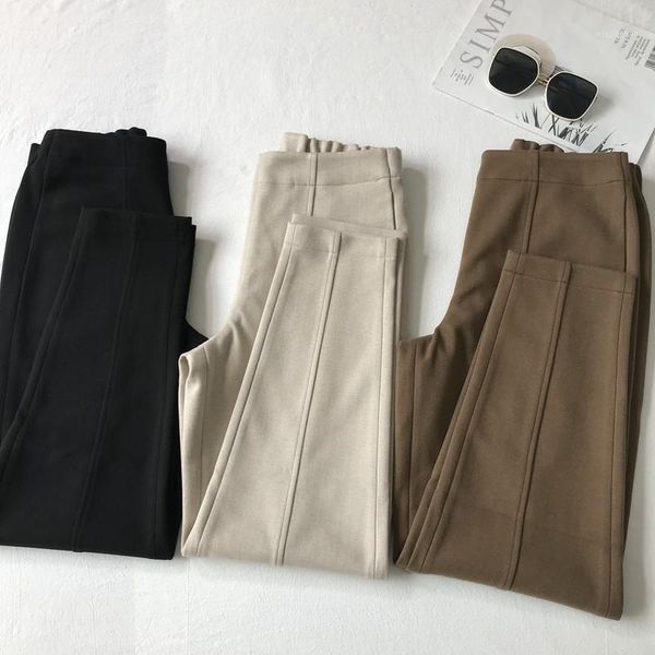 

women pants woolen thin and all-match casual pants women1, Black;white