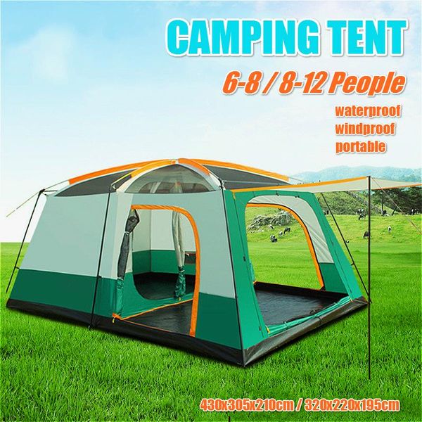

tents and shelters 6-12 people waterproof portable travel camping hiking double layer outdoor tent 480x305x210cm/320x220x195cm for family 4
