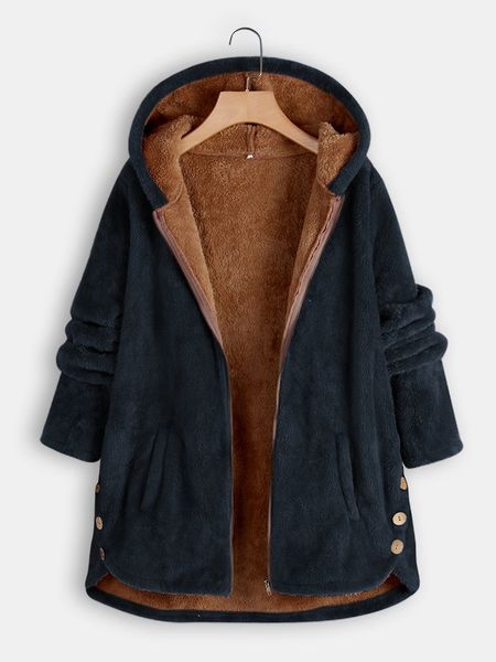 

european and american foreign trade womens clothing autumn and winter 2020 new plush lazy overcoat for women hooded warm jacket in stock, Black