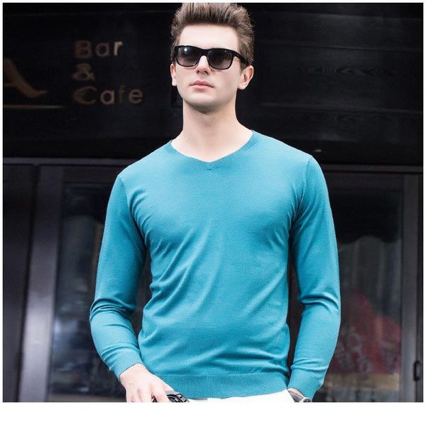 

the new 2020 men's spring v-neck pure color t-shirt young han edition cotton long sleeve shirt men leisure men's bbyhyz, White;black