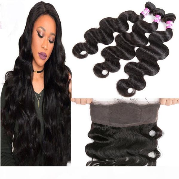 

body wave hair weaves 3 bundles with 360 degrees closure remy hair peruvian indian unprocessed human hair extensions 100g bundle 8-28inch, Black