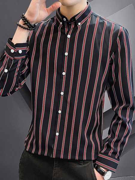 

men striped print button placket shirt j1wu#, White;black