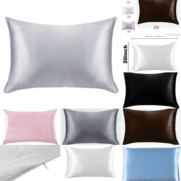 

20*26inch satin pillowcase home multicolornew ice silk case zipper double face envelope bedding pillow cover 3 niglp
