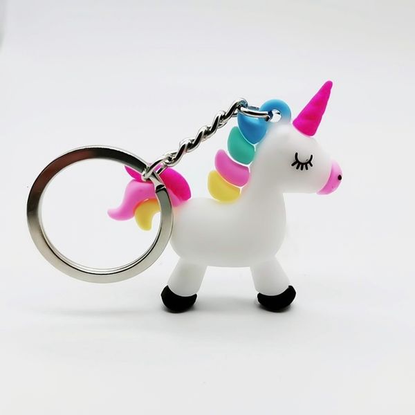 

cute fairytale pvc unicorn keychain colorful horse 2019 holder alloy key ring for woman girls gift jewelry, Silver