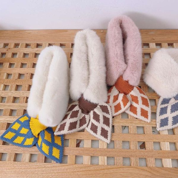 

scarf wool thickened ins plush stitched children's for warmth in autumn and winter g7nb, Red;brown