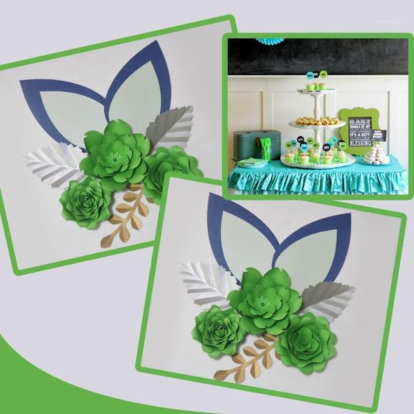 

cardstock lime green diy paper flowers leaves ears set for wedding event backdrops decorations nursery wall deco video tutorials1