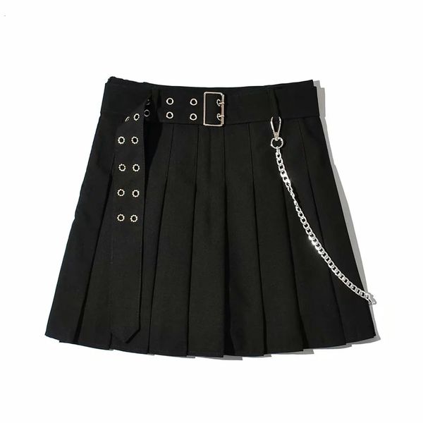 

new summer 2021 chain high waist stitching student pleated skirts women cute sweet girls dance mini sk, Black