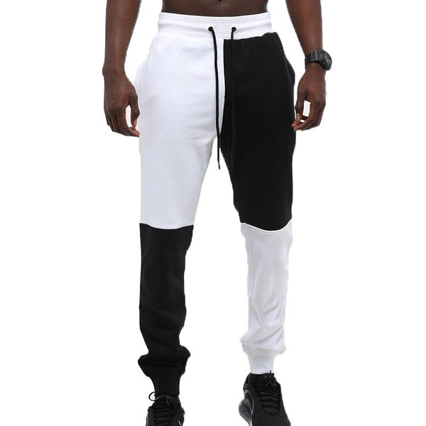 

preto/branco retalhos hip hop moletom dos homens streetwear jogging algodo calas com cordo causal masculino roupas homme 2020, Black