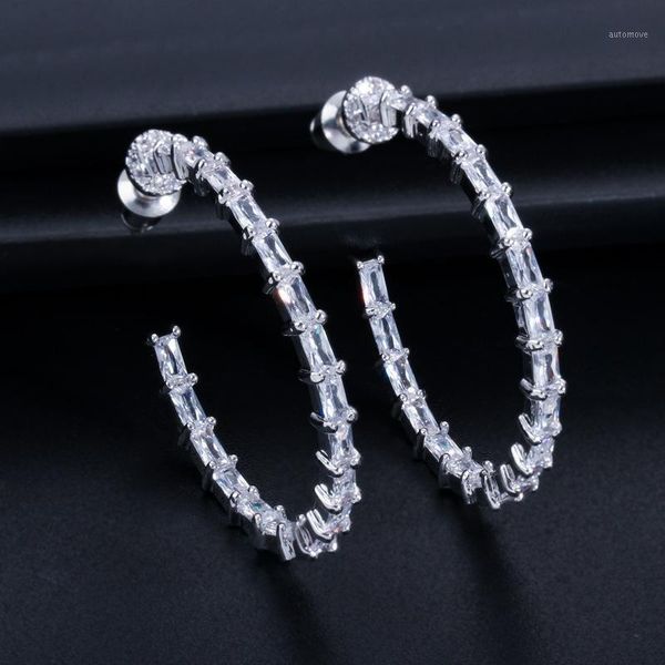 

creative bamboo white zircon crystal gems 925 sterling silver hoop huggie earring m01-e02341, Golden