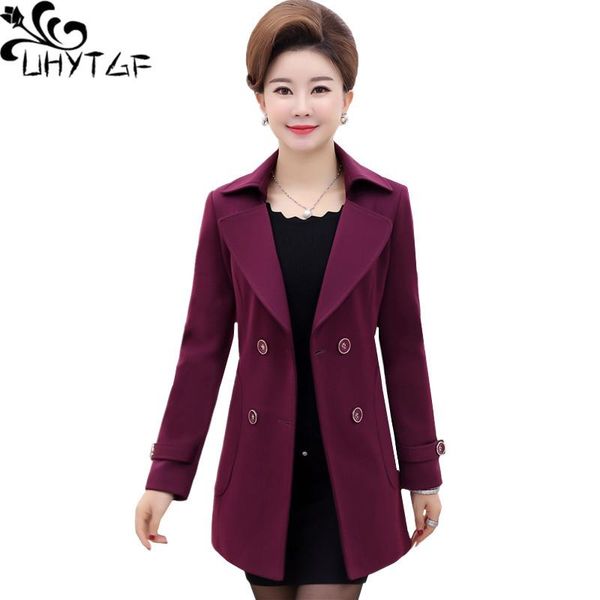 

women's trench coats uhytgf 2021 spring autumn coat for women double-breasted ladies plus size outerwear mid-length windbreaker 1326, Tan;black