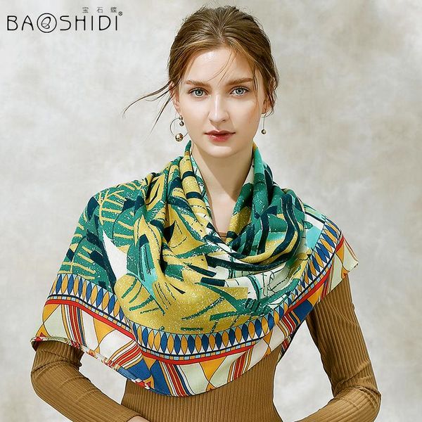 

[baoshidi]2020 fashion 100% wool winter scarves women,warm soft elegant lady square infinity shawl, gift for female, Blue;gray