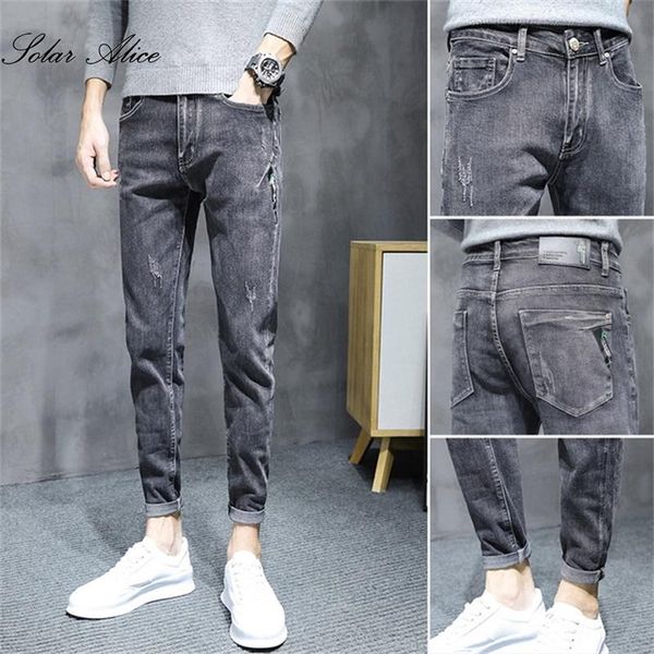 

2020 men's four seasons new small feet jeans mid-rise straight loose stretch casual pants, Blue