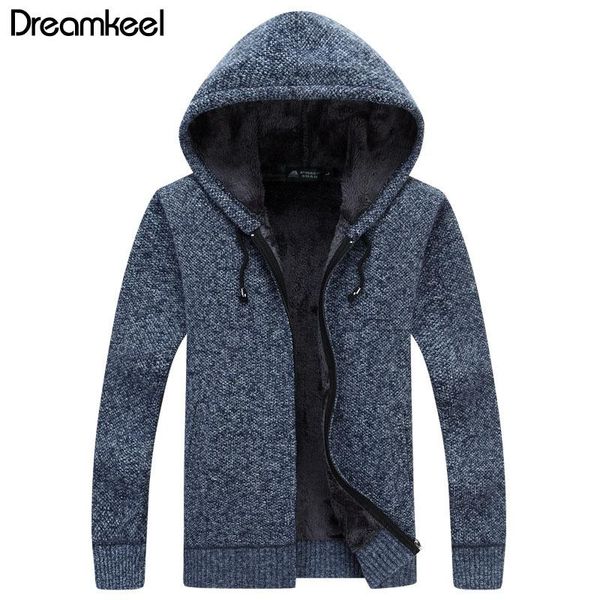 

2021 autumn winter men's hooded sweatercoat sweaters thick velvet wool sweater jacket coats male casual knitted outerwear y, White;black