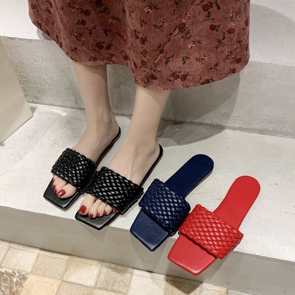 

casual temperament braided soft leather cross strap open-toed flat slippers wear vacation beach sandals flip flops women shoes y200624, Black