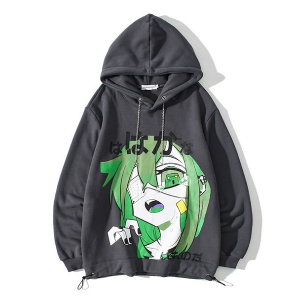 

aolamegs injured boy japanese manga print sweatshirt hoodie men punk chain harajuku high street plus velvet pullover stre c0127, Black