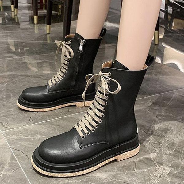 

boots cross band zip chunky heels booties mujer girls winter platform bottes ins celebrities solid color knight riding women20211, Black