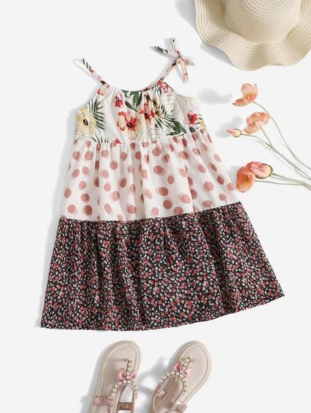 

toddler girls knot strap polka dot and ditsy floral cami dress she, Red;yellow