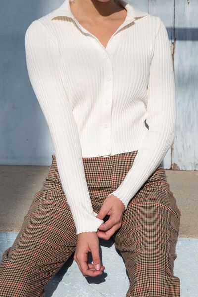 

2020 autumn white single-breasted thread knit sweater cardigan top