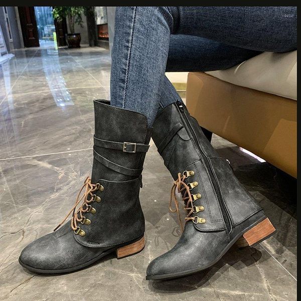 

autumn women pu leather mid calf boots lace-up zipper med heel boots short tube female shoes ladies platform booties1, Black