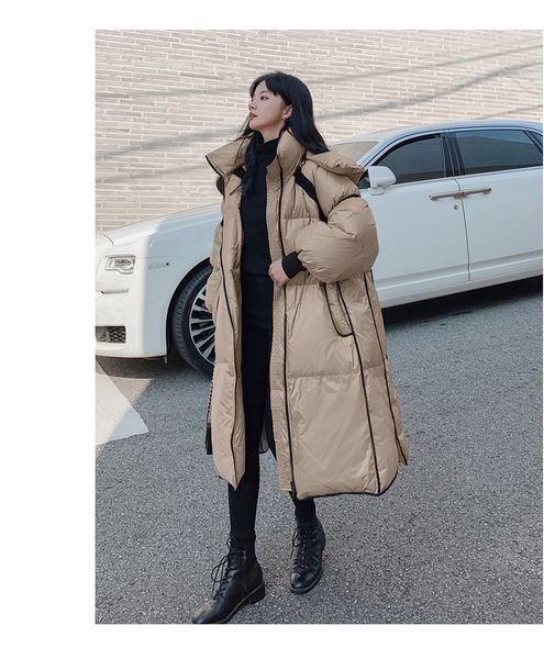 

2021 new women's winter new long white duck down korean loose with hood thick mail fashion woman's coat my9 rr1x, Black