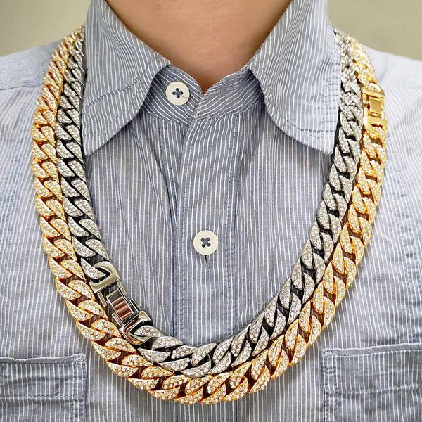 

men women hip hop necklace miami cuban chain shiny full cubic zirconia bling bling iced out jewelry hipster accessories gold silver 15mm