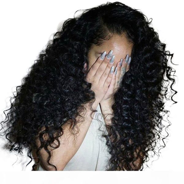 

deep curly lace front human hair wigs for women 250% density brazilian lace frontal wig pre plucked, Black;brown