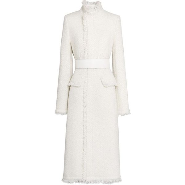 

women's wool & blends white tassel tweed woolen coat women stand collar slim small fragrance long overcoat, Black