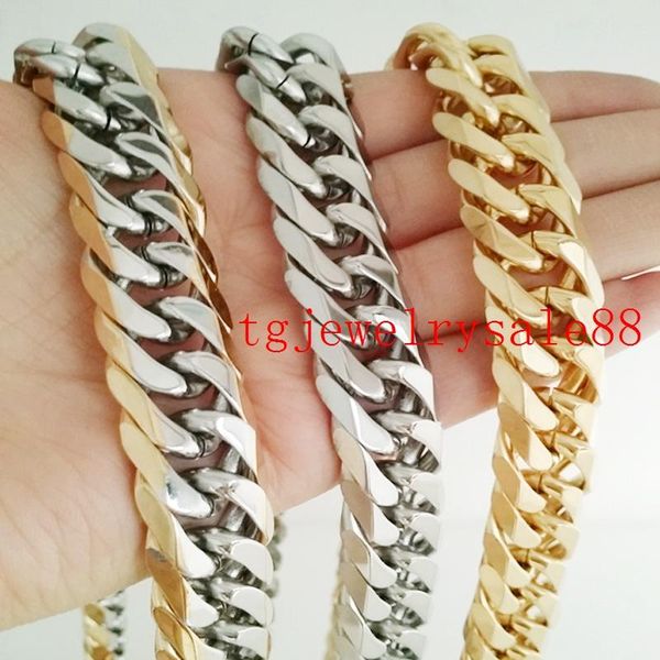 

9/11/13/16/19/21mm stainless steel silver color gold color curb cuban link chain bracelet or necklace biker mens 8-40