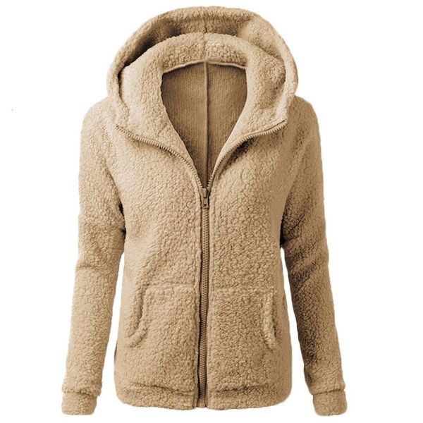 

2021 fashion new women hooded sweater coat winter warm wool zipper coat cotton coat outwear artificial fur, White;black
