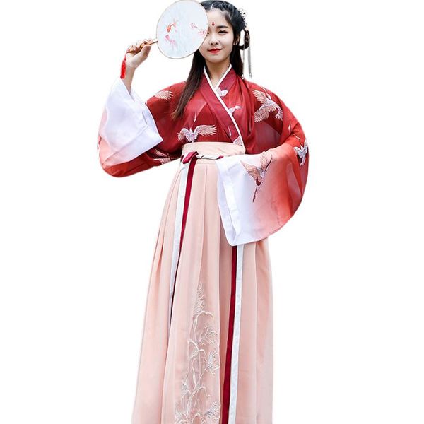 

casual dresses hanfu women's 2021 summer chinese style embroidery floor-length dress vintage print loose flare sleeve long women, Black;gray