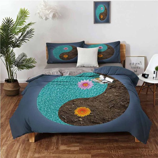 

yin yang with flowers peace balance earth opposite contrary forces artbedding 3-piece set