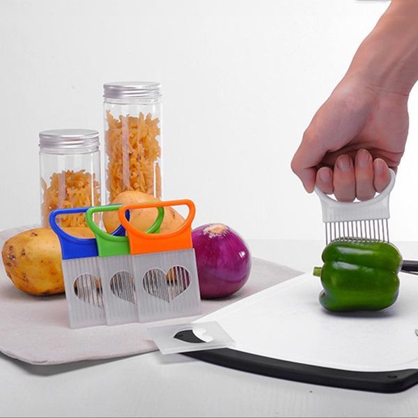 

wholesale easy onion holder slicer vegetable tools tomato cutter stainless steel kitchen gadgets no more stinky hands dhd2643