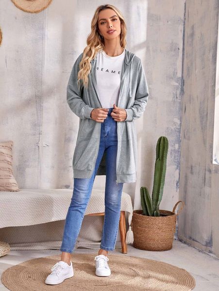 

emery rose drawstring detail zipper front sweatshirt z82v#, White;black