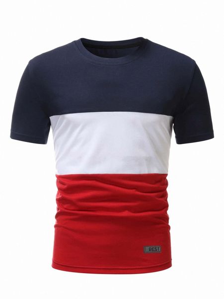 

romwe guys colorblock patched tee s5bo#, White;black