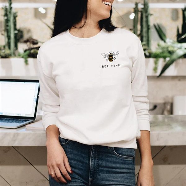 

colored bee kind pocket sweatshirt cute women graphic jumper pullovers casual long sleeve inspirational kindness sweatshirts, Black