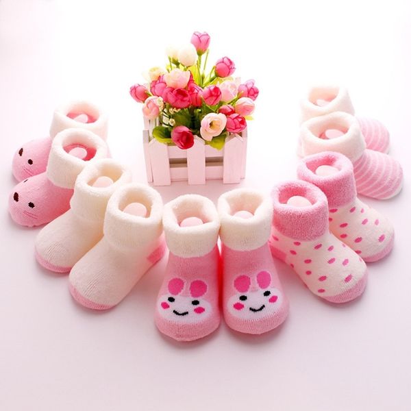 

5pairs/set lovely cartoon baby socks soft cotton baby girl boy socks warm soft newborn socks toddler knitted socken y201009, Pink;yellow