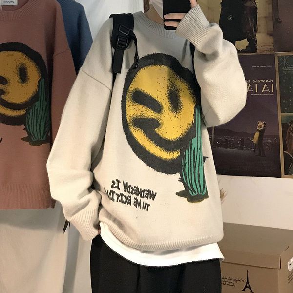 

2021 new privathinker cartoon printed couple's sweaters korean streetwear man pullover male warm soft sweater clothing p5p2, White;black