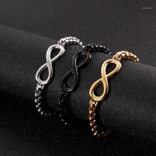 

3 color stainless steel matte link lucky number 8 chain bracelet man personalized box chain bracelet jewelry accessories1, Black