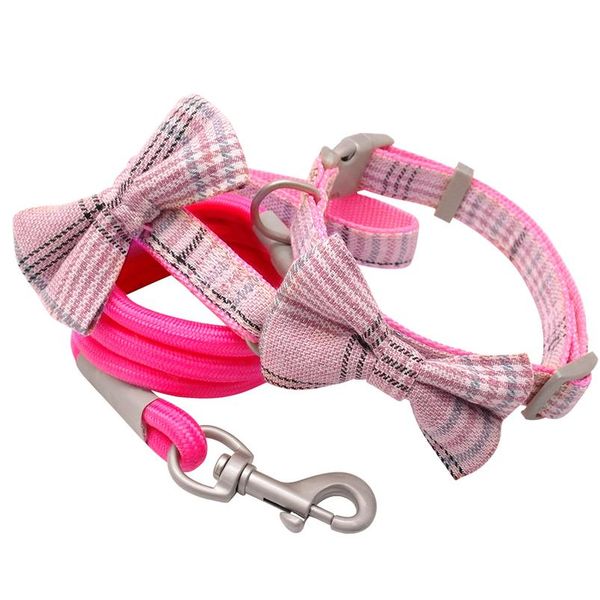 

nylon dog collar and leash set adjustable dog collar with cute plaid bow tie for small medium dogs pet accessories p bbyokv