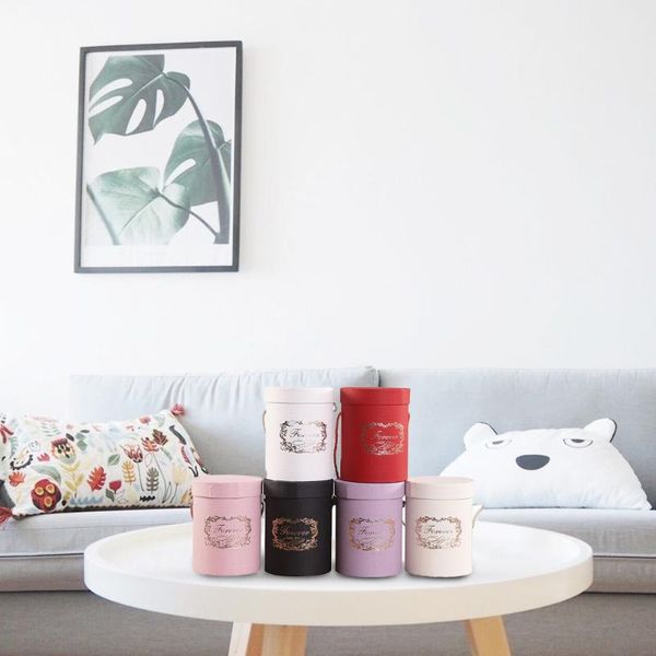 

2pcs/set round flower paper boxes rose flower hug bucket vase with lid florist gift packaging box wedding gift decoration box