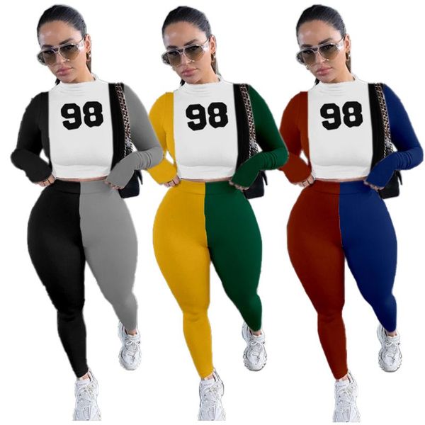 

color block patchwork sexty две частей набор для женщин 98 номер распечатать длинные рукава урожай и тощий легкости корейский повседневный f, Gray