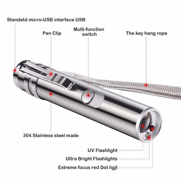 

mini lazer red laser pointer usb rechargeable 3 in 1 pen flashlight charging uv torch hunting laser sighter multifunct qyljun