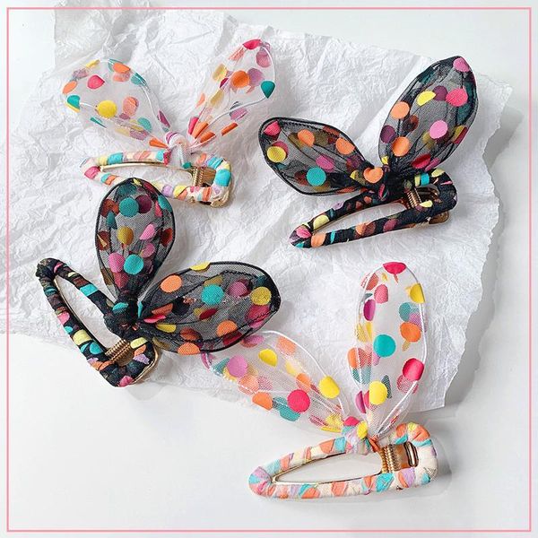 

hairlyah colorful dot bow ears hairpin organza girls bangs hair clips barrette hair ornament headress accessories