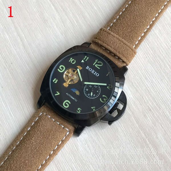 

star hollow flywheel blue automatic men's light mechanical watch belt watch 1409, Slivery;brown