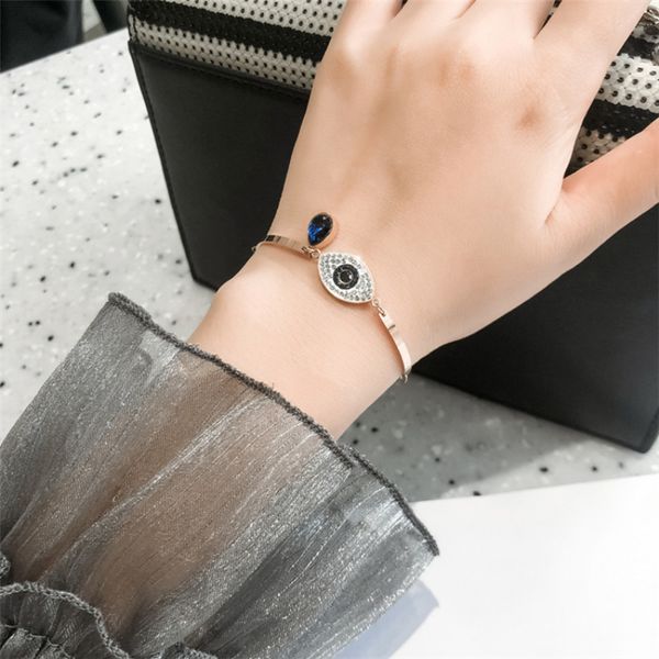

luxury rose gold plating titanium steel evil eye charm bracelet tear drop gemstone dangle bracelets, Golden;silver