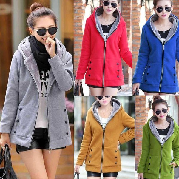 

women's hoodies & sweatshirts women's solid color zipper hooded jacket long-sleeved cotton shirt fashion outdoor simple warm hoodi, Black
