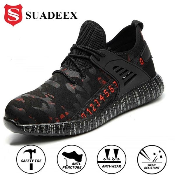 

suadeex men safety shoes outdoor steel toe footwear military ankle work boots indestructible stylish breathable sneakers y200915, Black;brown