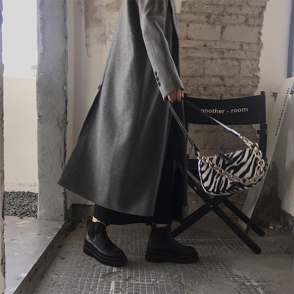 

women's wool & blends small and thick loose winter woollen coat korean version net red temperament medium long woolen windbreaker fashi, Black