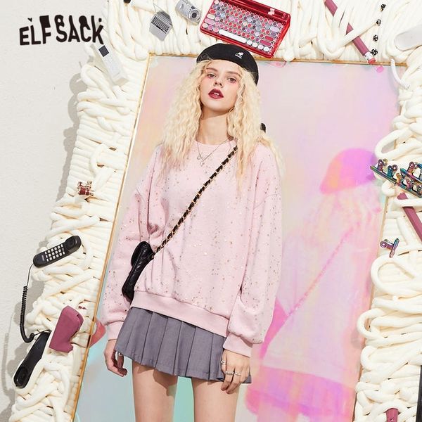 

elfsack harajuku solid contrast sequins casual oversize pullover sweatshirt women, autumn pure korean girly,daily bright 201203, Black