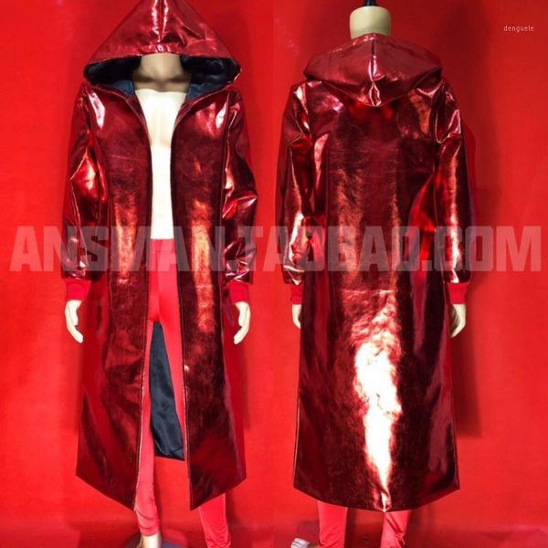 

6xlnightclub bar male singer new year theme red magic color long loose coat stage costumes.1, Tan;black